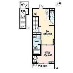 第二アムール　八幡 2階1DKの間取り