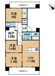 新屋敷ピアッツァビル 7階3SLDKの間取り