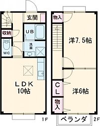プチ・リバティ 1階2LDKの間取り