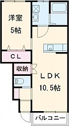 エスカレント上峰I　A 102 1階1LDKの間取り