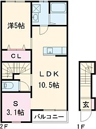 エスカレント上峰I　A 202 2階1SLDKの間取り