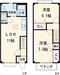 ティアラハイツ 1階2LDKの間取り