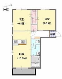 ソシア平尾　Ｃ棟 3階2LDKの間取り
