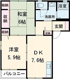 Ｍ’ｓスクエア 2階2DKの間取り