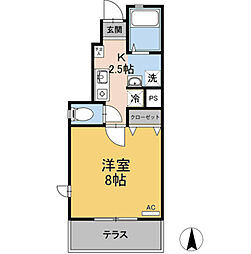 アシンプトートＢ棟 1階1Kの間取り