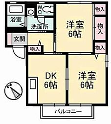 フレグランス口田 1階2DKの間取り