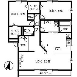 ラグジュアリ松永　A棟 2階2LDKの間取り