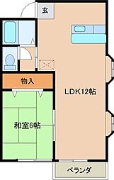 ウエストヴィレッジＢ 2階1LDKの間取り