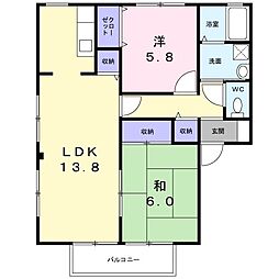 フォブールあじさいＣ 1階2LDKの間取り