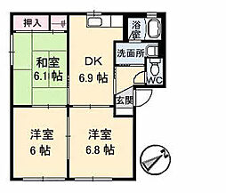 ミラベル焼山中央　Ａ棟 1階3DKの間取り