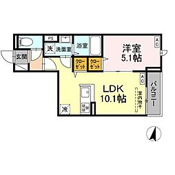 セレスティア若宮 2階1LDKの間取り