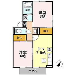 プレジール蓮町 1階2DKの間取り