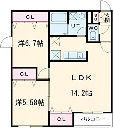 ライフライン19 2LDKの間取図画像