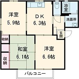 エクセレント郷ノ木　Ｂ棟 1階3DKの間取り