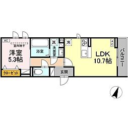 セレスティア大和町 2階1LDKの間取り