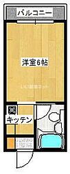 ダイヤコーポ桂川 3階1Kの間取り