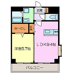 LA PAISIBLE（ラ・ペジブル） 2階1LDKの間取り