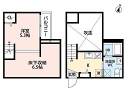 ディアコート琴平 2階1Kの間取り