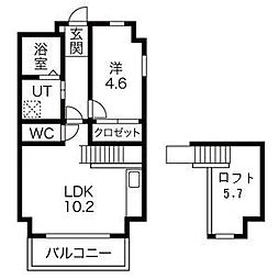 グランフォート新瑞橋 3階1LDKの間取り