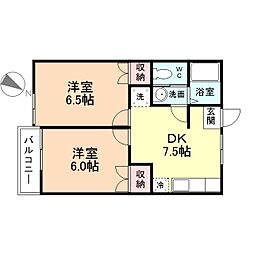 ファーブル 1階2DKの間取り