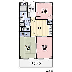 ETOILE中出 3階3DKの間取り