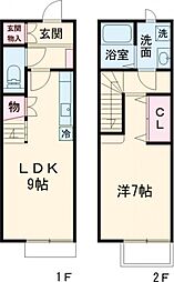 プラッサムコート佐古木 1階1LDKの間取り