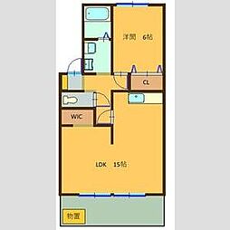 エルミタージュKUBOTA 1階1LDKの間取り