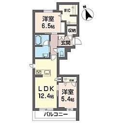 埼玉高速鉄道 浦和美園駅 徒歩17分の賃貸マンション 2階2LDKの間取り