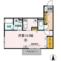 リビングタウン観音寺　E棟 2階ワンルームの間取り