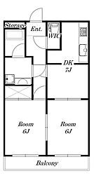 YKハウス稲毛東 4階2DKの間取り