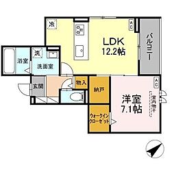 グレイスガーデン赤渋 2階1LDKの間取り