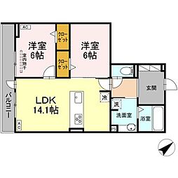 グレイスガーデン赤渋 2階2LDKの間取り