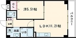 グランソシエ黒髪II 2階1LDKの間取り