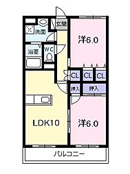 エスポワールＭ 3階2LDKの間取り