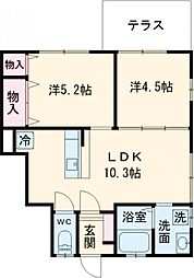 サニーヒルＦＵＫＵＤＡ 1階2LDKの間取り