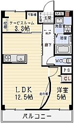 こだまハイツ 3階1LDKの間取り