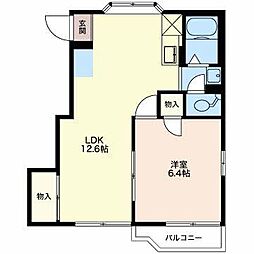 フォーブルやまと B 2階1LDKの間取り