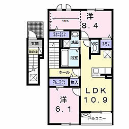 モルト・フェリーチェＢ 2階2LDKの間取り