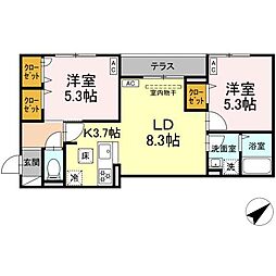 セレスティア江戸川III 1階2LDKの間取り