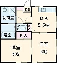 コーポDAISYO 2階2DKの間取り
