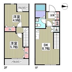 アンジュエールB 1階2DKの間取り