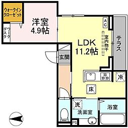 JR東北本線 郡山駅 バス25分 安積高校下車 徒歩8分の賃貸アパート 1階1LDKの間取り