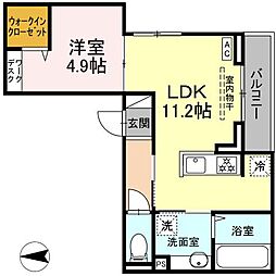 JR東北本線 郡山駅 バス25分 安積高校下車 徒歩8分の賃貸アパート 2階1LDKの間取り