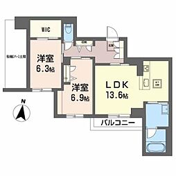ベレオ・花京院 1階2LDKの間取り