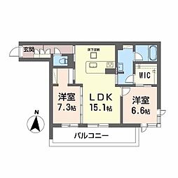 ＤＥＵＸリジエール 1階2LDKの間取り
