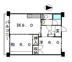 インペリアル西本II 6階2DKの間取り