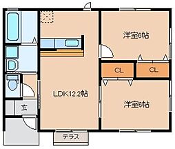 プリマ・クラッセ栄 1階2LDKの間取り