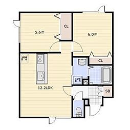 eie月寒西 4階2LDKの間取り