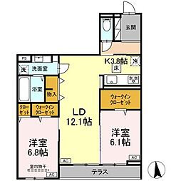 CLASSEUM仙台小田原　A棟 1階2LDKの間取り