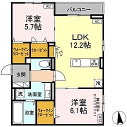 CLASSEUM仙台小田原　A棟 3階2LDKの間取り